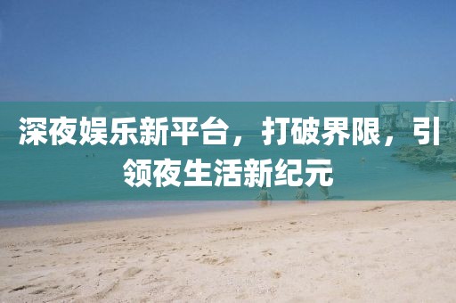 深夜娱乐新平台，打破界限，引领夜生活新纪元