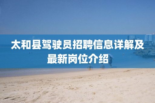 太和县驾驶员招聘信息详解及最新岗位介绍
