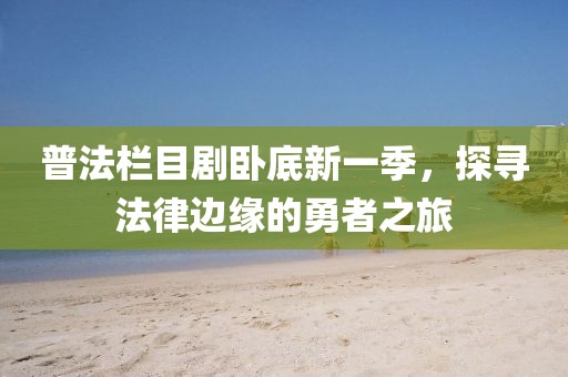 普法栏目剧卧底新一季，探寻法律边缘的勇者之旅